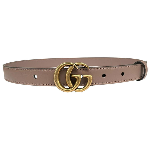 Gucci Rose Pink and Gold Marmont Thin Leather Belt with GG Buckle