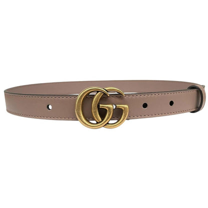 Gucci Rose Pink and Gold Marmont Thin Leather Belt with GG Buckle
