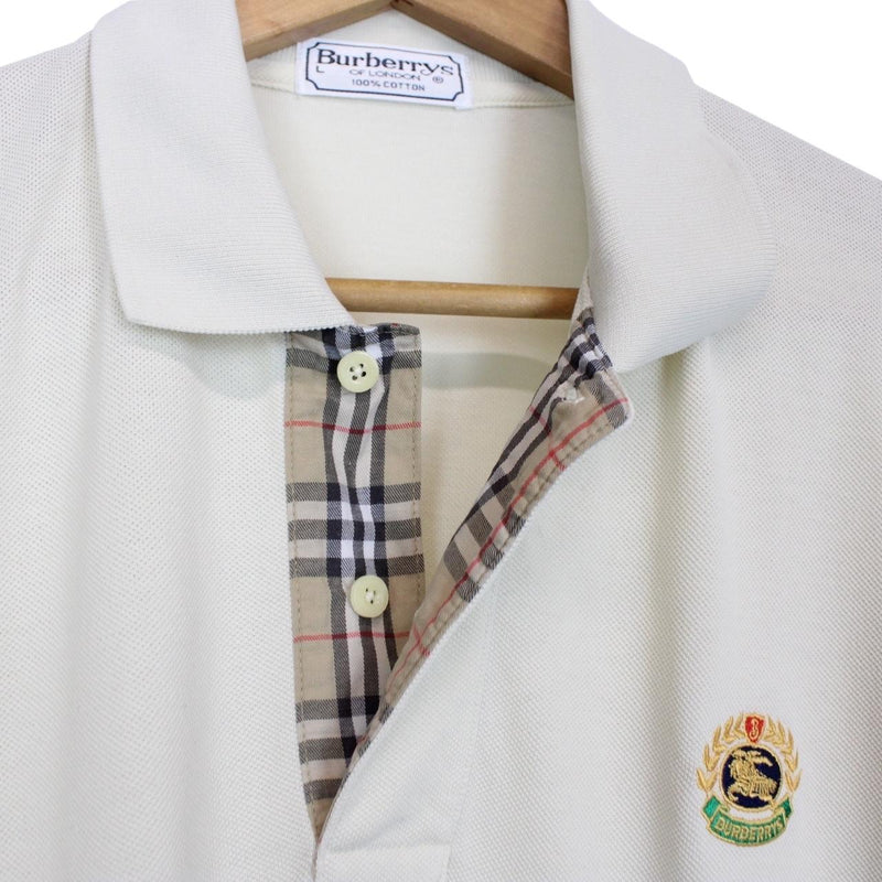 Vintage 90s Burberry Cream Nova Check Short Sleeve Cotton Polo Shirt