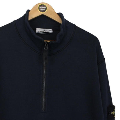 Stone Island SS 2022 Navy Blue 1/4 Zip Cotton Sweatshirt Jumper
