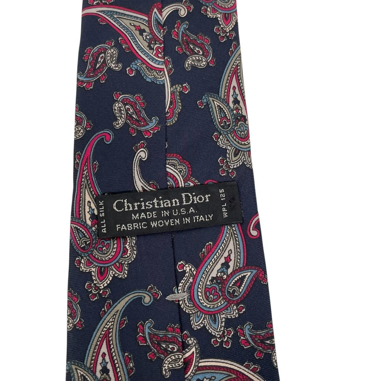 Vintage Christian Dior Navy Blue Paisley Print Silk Tie