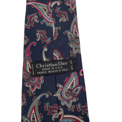Vintage Christian Dior Navy Blue Paisley Print Silk Tie