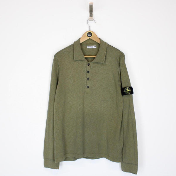 Vintage Stone Island Khaki Green Cotton Knit Collared Jumper