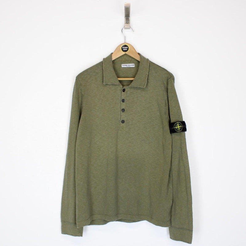 Vintage Stone Island Khaki Green Cotton Knit Collared Jumper