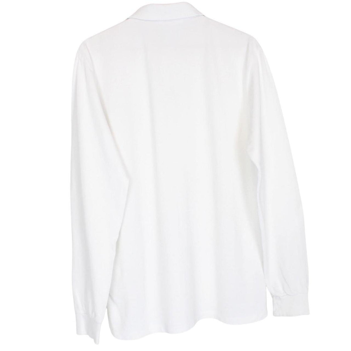 Stone Island white long sleeve polo shirt with embroidered compass logo and slim fit.
