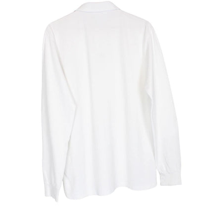 Stone Island white long sleeve polo shirt with embroidered compass logo and slim fit.