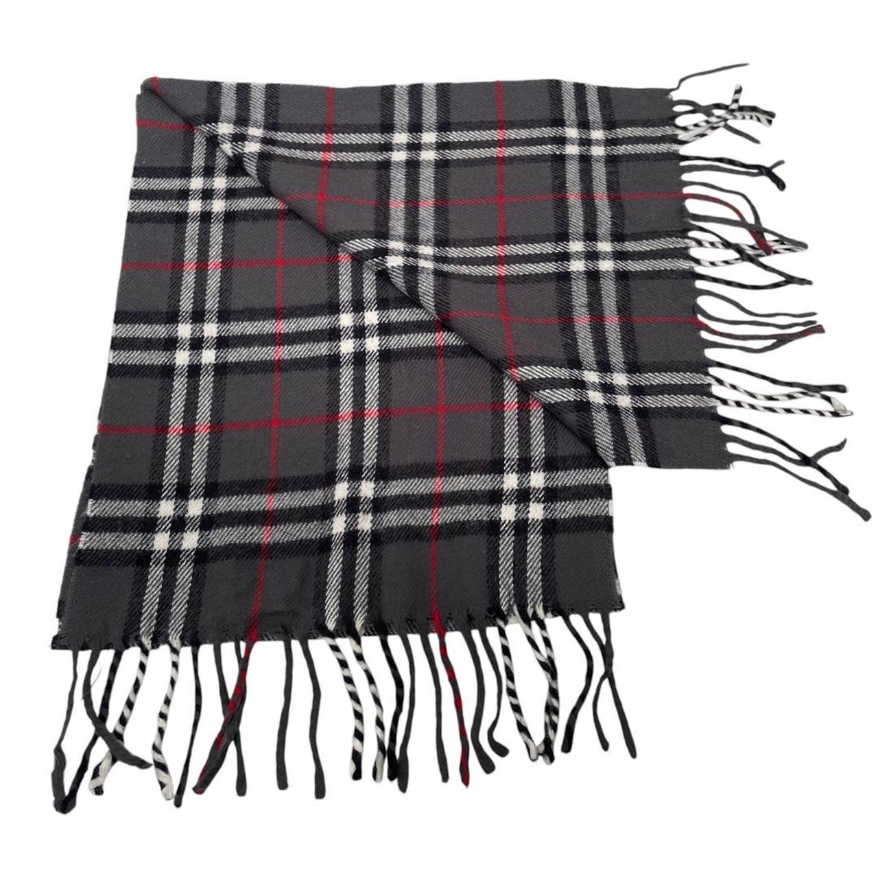 Vintage 90s Burberry Dark Grey Nova Check Lambswool Scarf