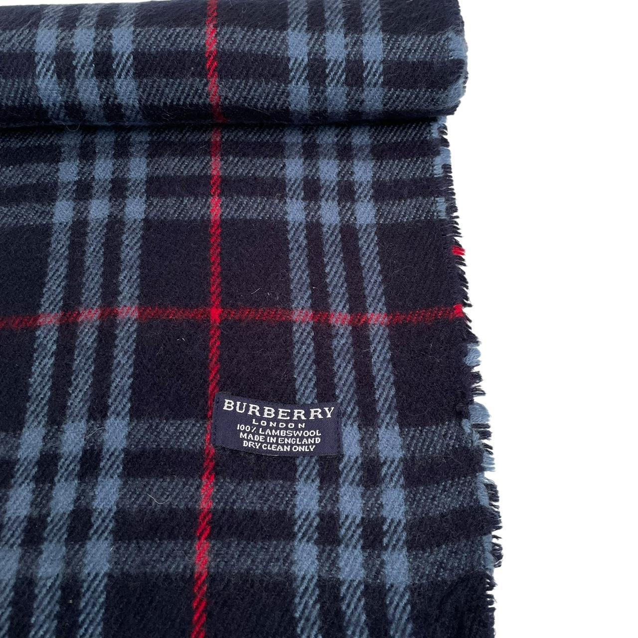 Vintage 90s Burberry Navy Blue Nova Check Lambswool Scarf