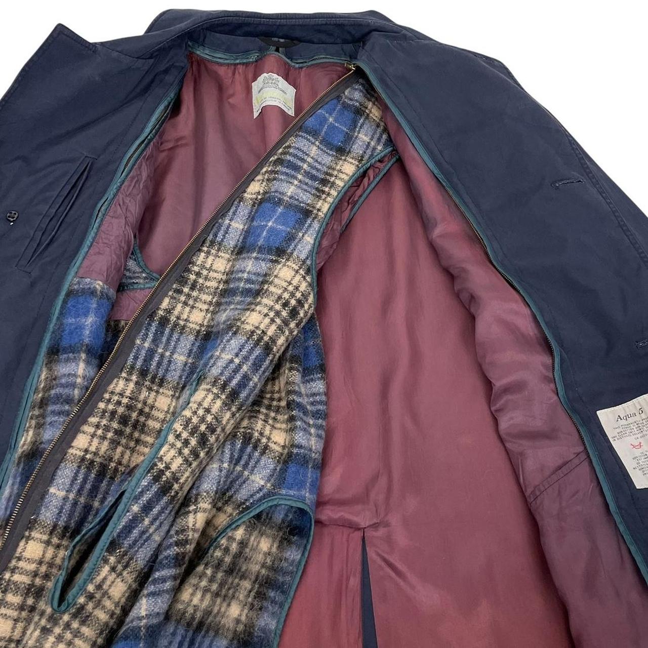 Vintage 80s Aquascutum Navy Blue Aqua 5 Cotton Blend Single Breasted Trench Coat