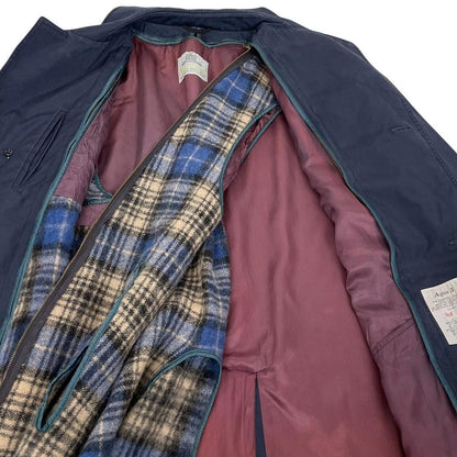 Vintage 80s Aquascutum Navy Blue Aqua 5 Cotton Blend Single Breasted Trench Coat