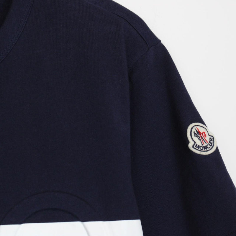 Moncler Navy Blue and White Logo Short Sleeve Cotton T-Shirt