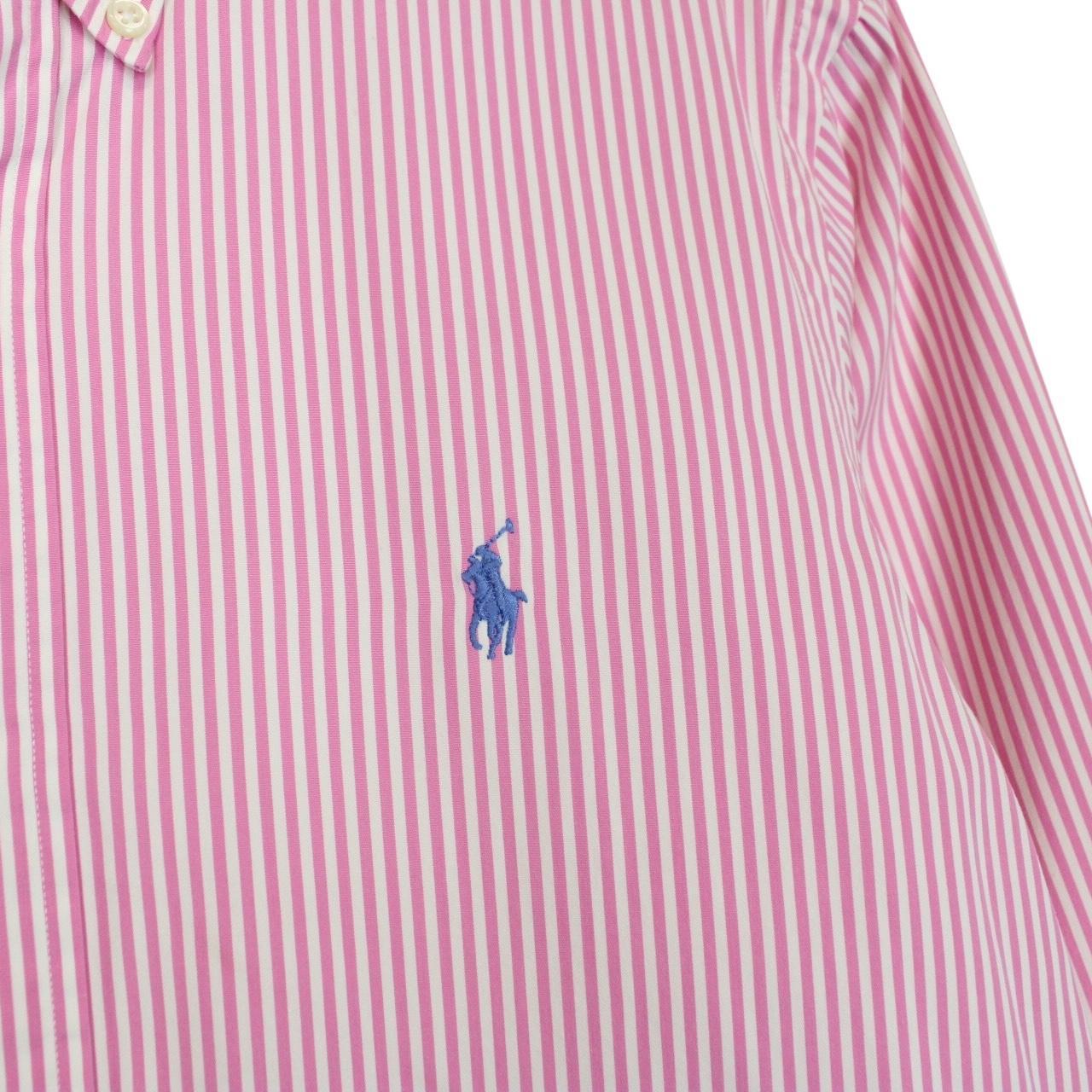 Polo Ralph Lauren Pink and White Striped Long Sleeve Cotton Shirt