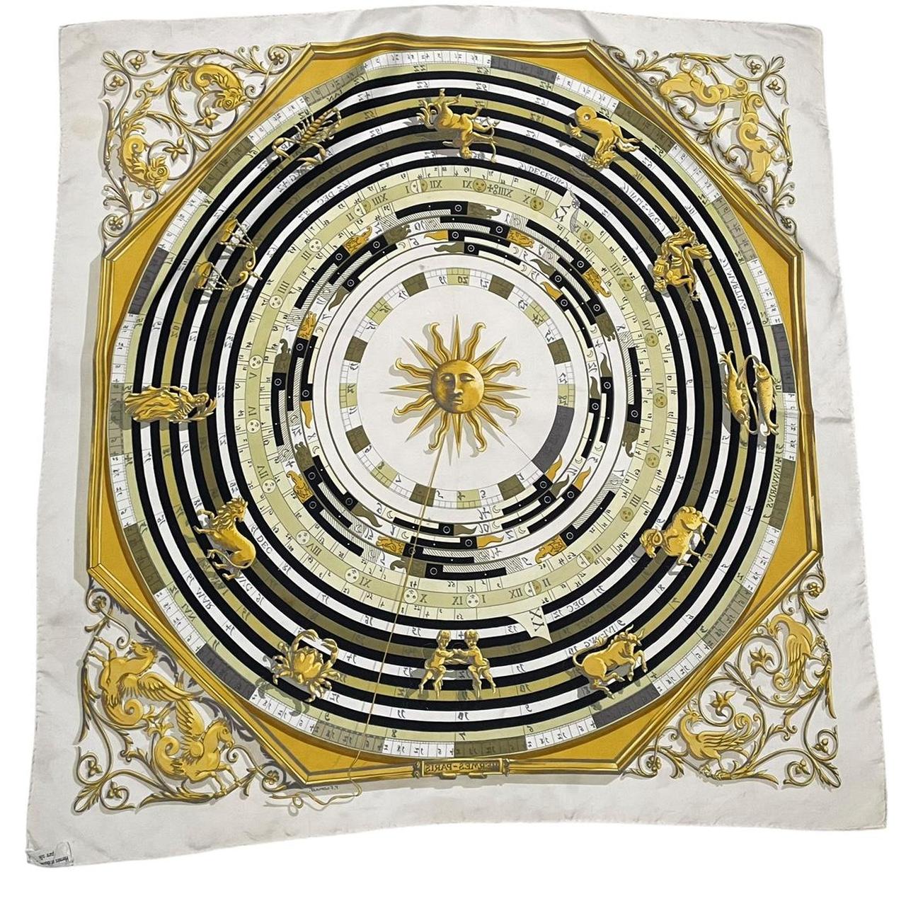 Vintage 1971 Hermes Dies et Hore Cream and Gold Silk Scarf