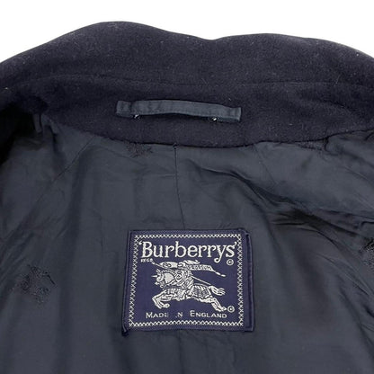 Vintage 90s Burberry Navy Blue Belted Wool Overcoat