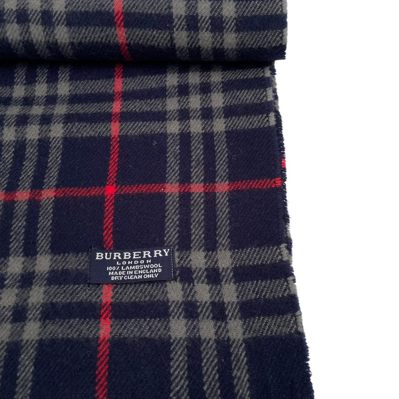Vintage 90s Burberry Navy Blue Check Lambswool Scarf