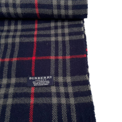 Vintage 90s Burberry Navy Blue Check Lambswool Scarf