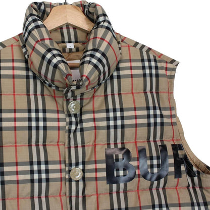 Burberry tan brown down gilet with Nova Check pattern and logo detail.