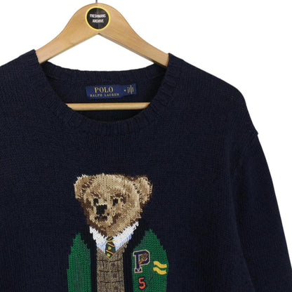 Polo Ralph Lauren University Bear Navy Blue Cotton Knit Jumper