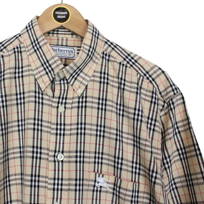 Vintage 90s Burberry Beige Nova Check Short Sleeve Cotton Shirt
