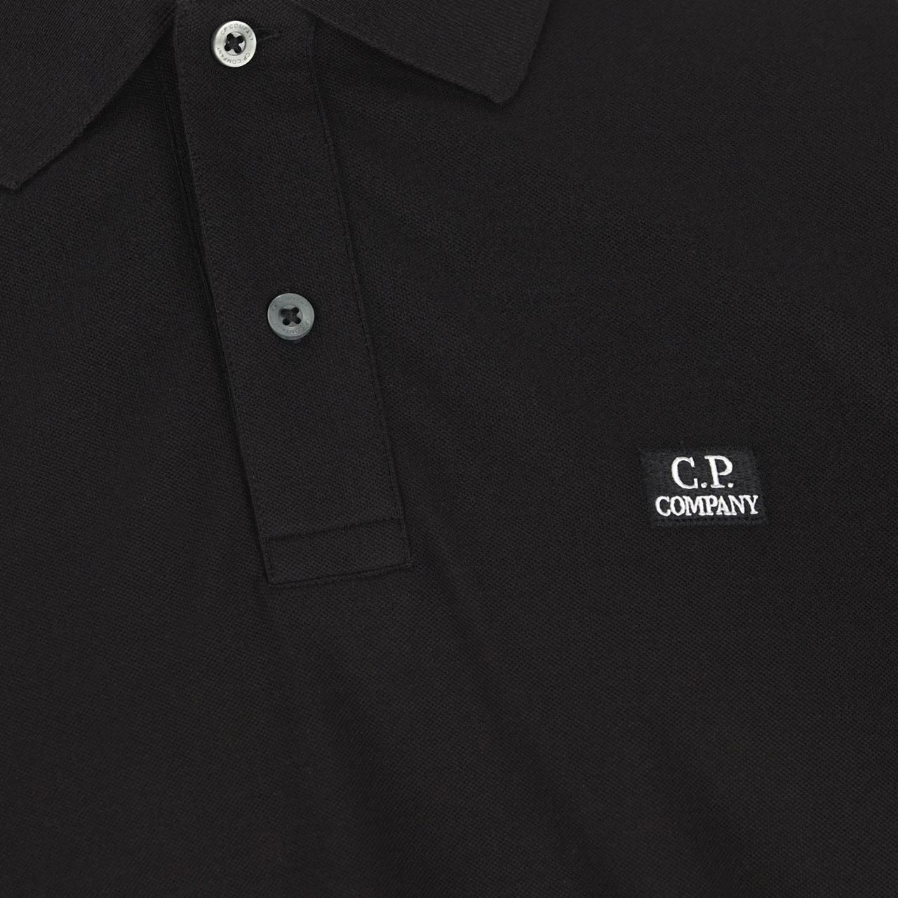 CP Company Black Stretch Cotton Piquet Polo Shirt