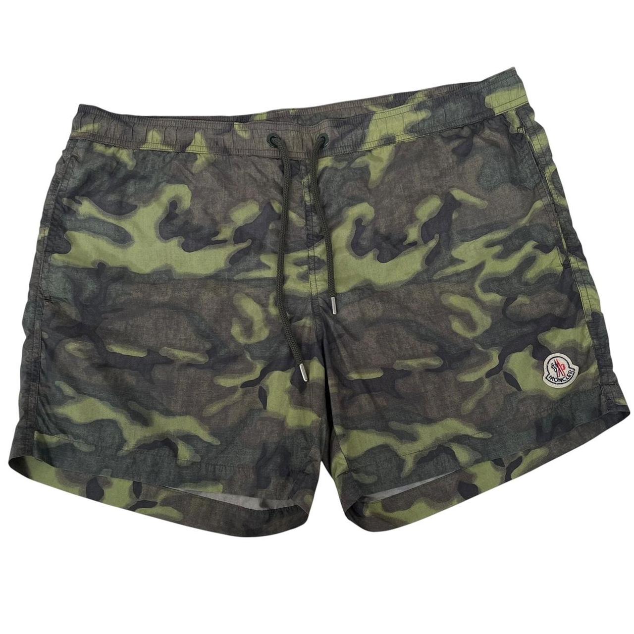 Moncler Green Camoflauge Print Nylon Swim Shorts