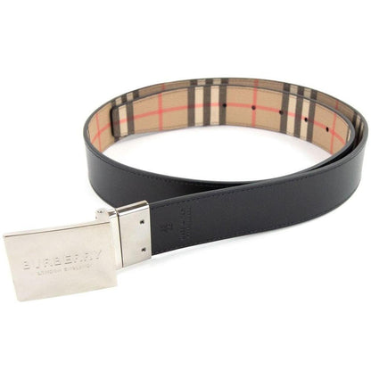 Burberry Reversible Plaque Beige and Black Buckle Nova Check Canvas Belt