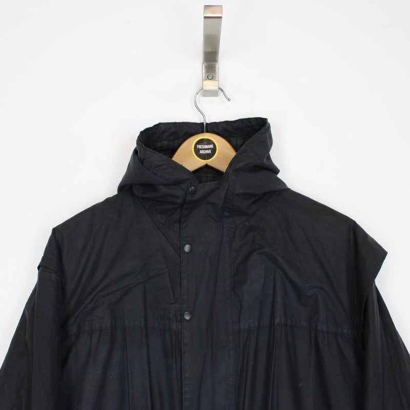 Vintage 90s Barbour Durham Black Wax Hooded Jacket