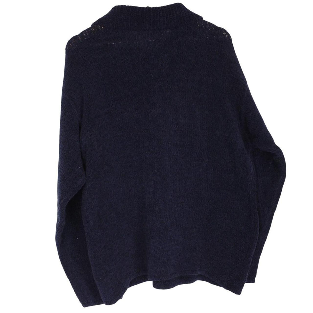 Stone Island navy blue chenille cotton knit jumper with iconic compass logo patch.