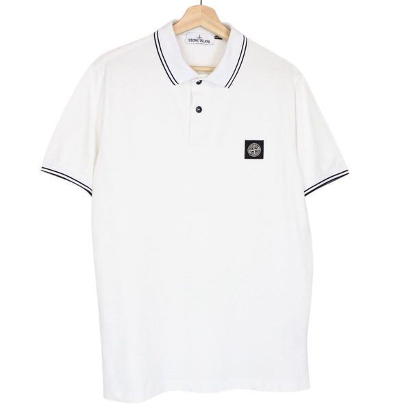 Stone Island White Short Sleeve Compass Cotton Polo Shirt