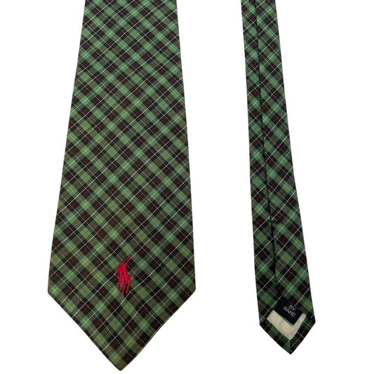 Vintage Ralph Lauren Green and Navy Blue Check Cotton Tie