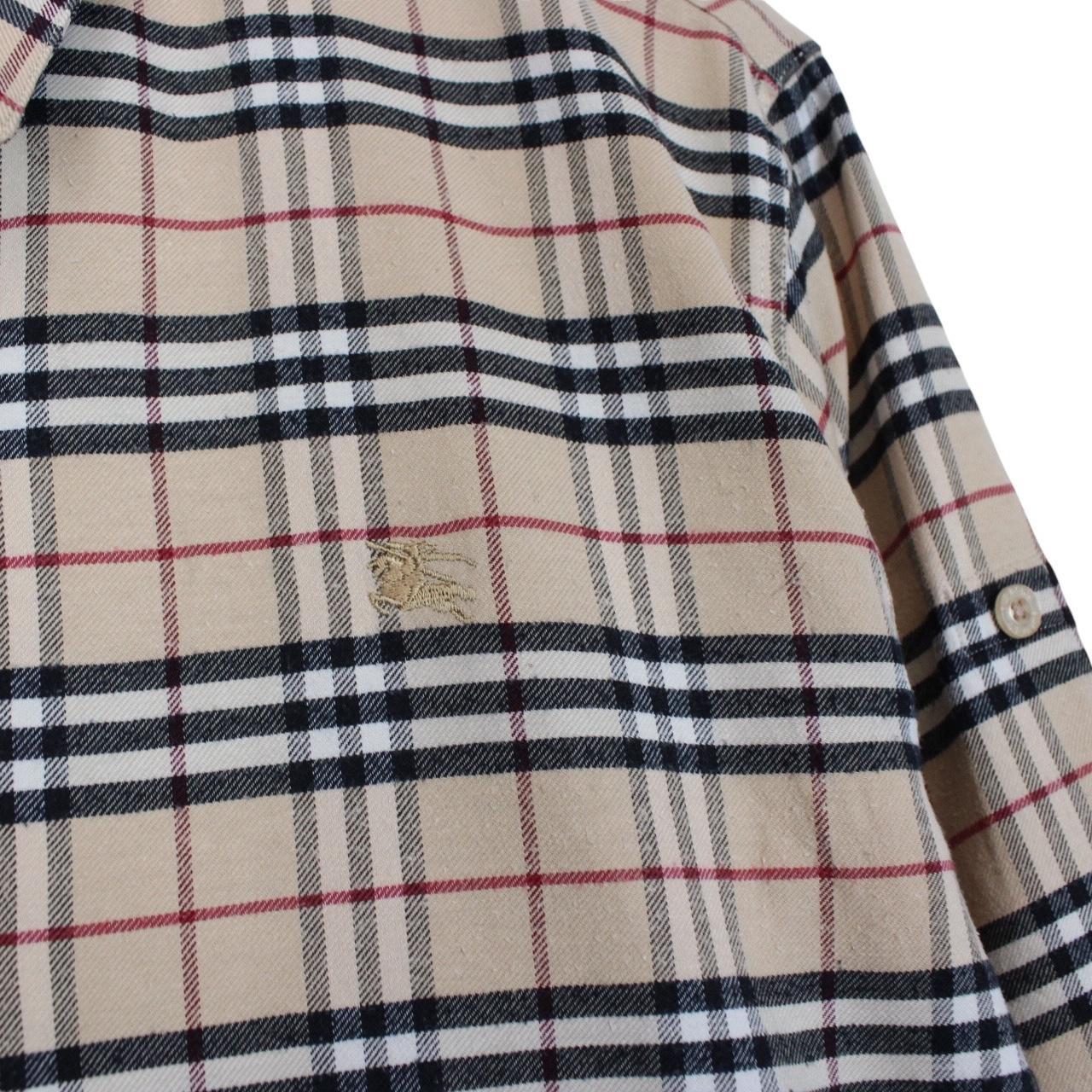 Vintage Burberry London Beige Nova Check 3/4 Sleeve Cotton Shirt
