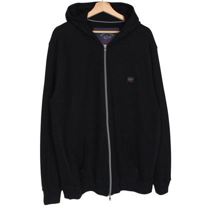 Paul & Shark black hoodie with logo patch, full zip, made of cotton.