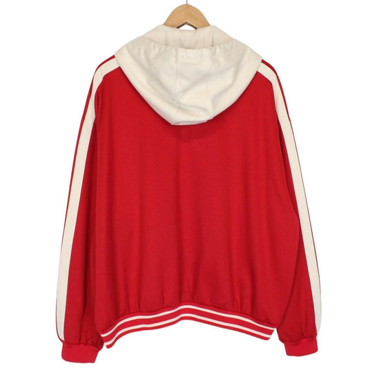 Gucci Red and Cream Taped Logo Full Zip Tech Jersey Hoodie Jumper