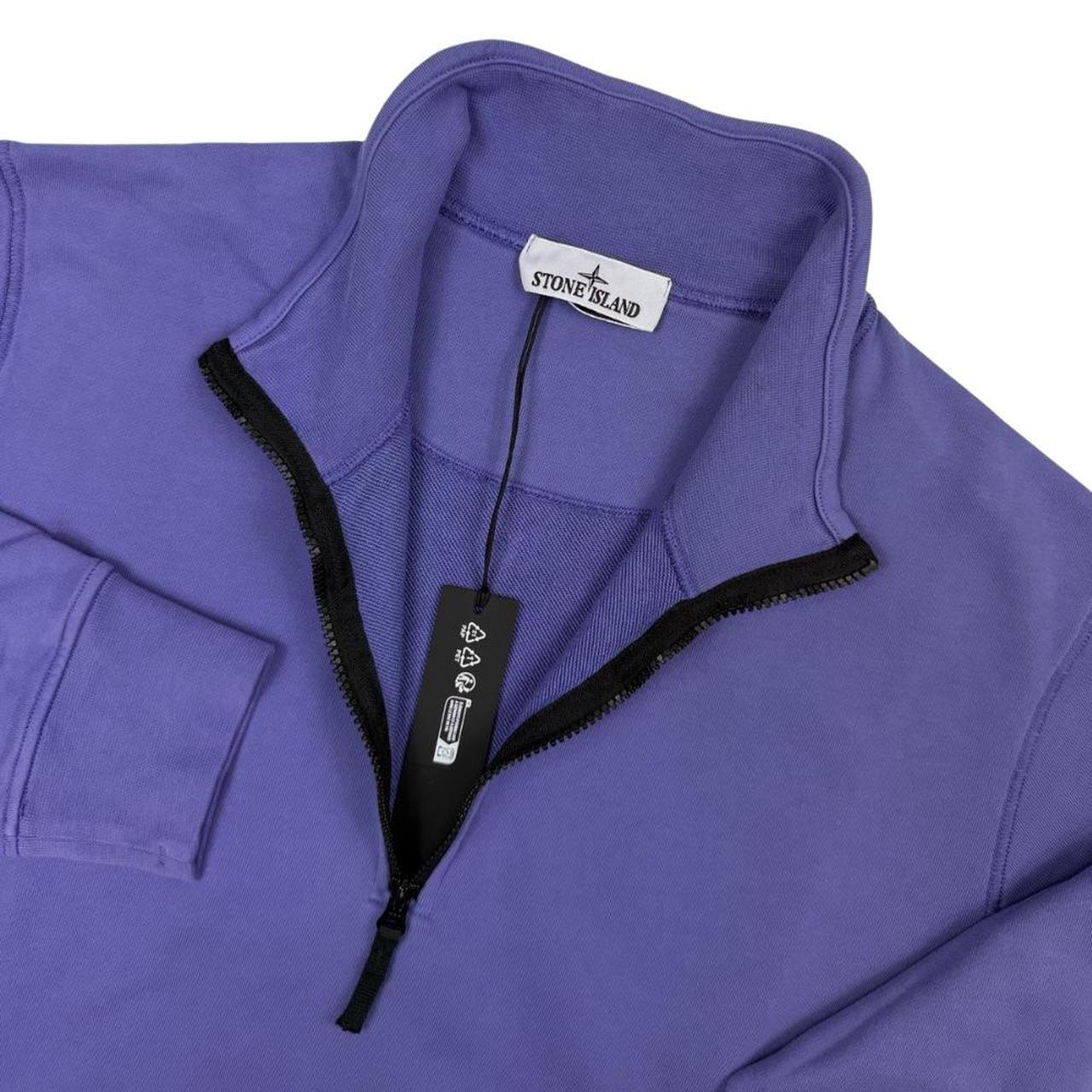 Stone Island purple 1/4 zip sweatshirt organic cotton with compass logo detail.