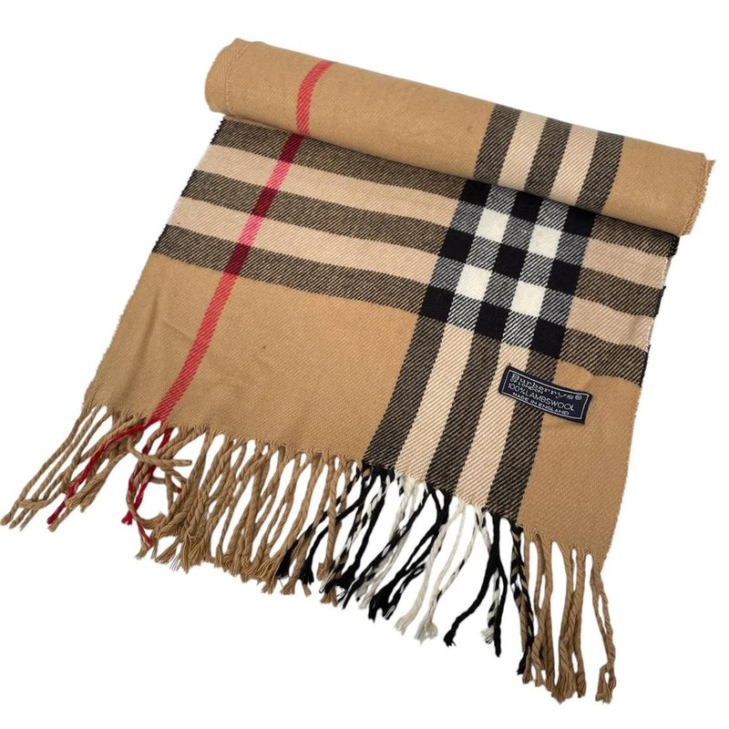 Vintage 90s Burberry Tan Brown Nova Check Lambswool Scarf