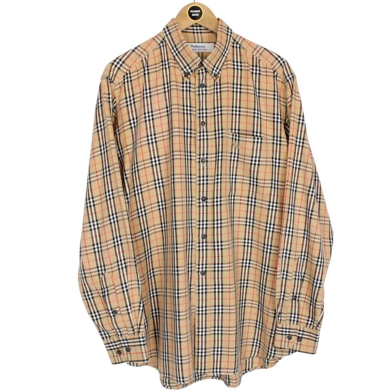 Vintage 90s Burberry Tan Brown Nova Check Long Sleeve Cotton Shirt