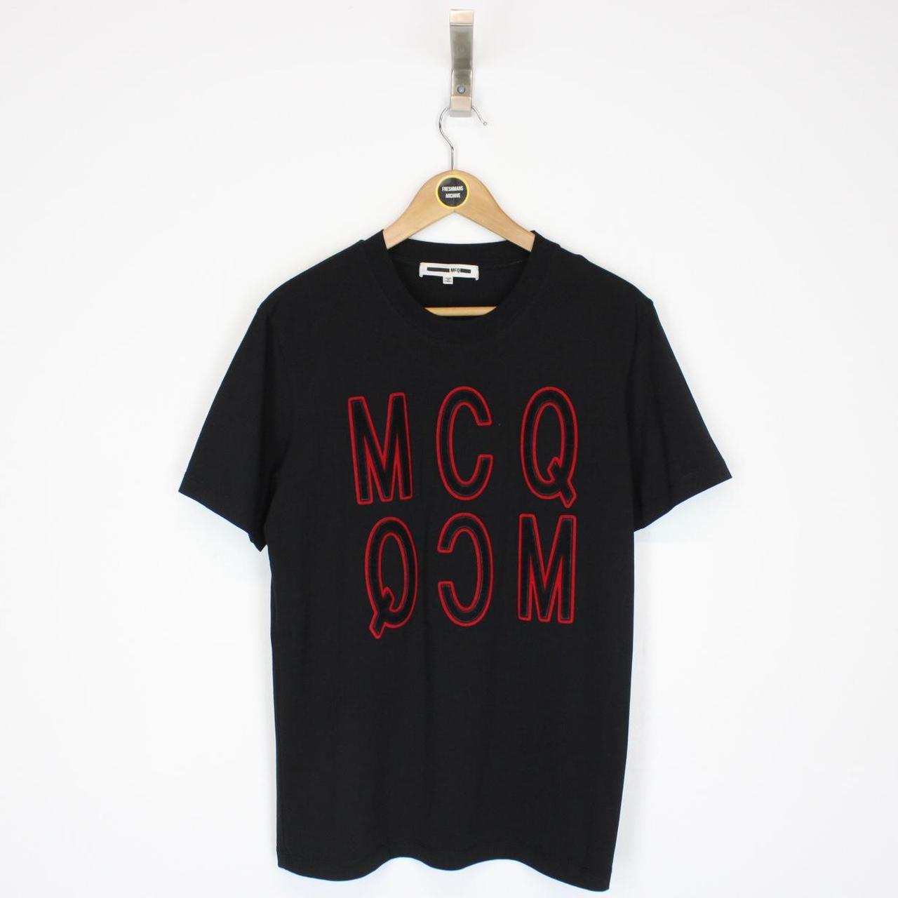 Alexander McQueen Black and Red Velvet Reverse Logo Short Sleeve T-Shirt