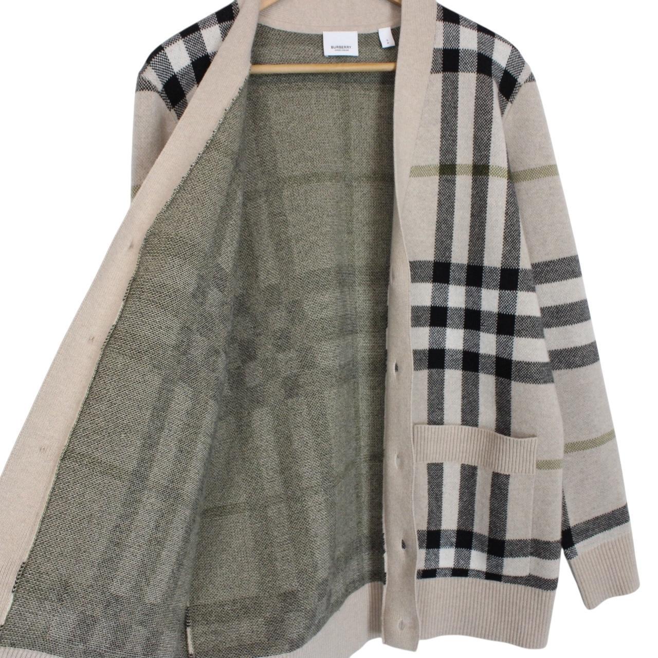 Burberry Beige Nova Check Cashmere Wool Knit Cardigan Jumper
