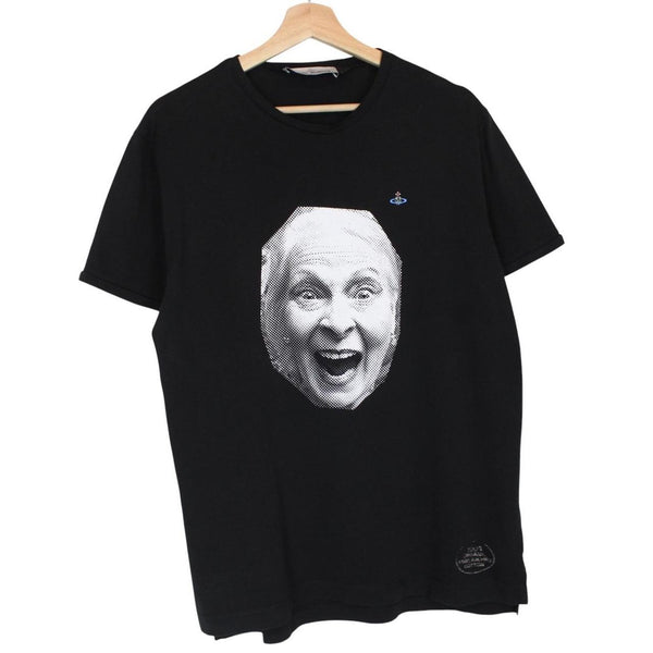 Vivienne Westwood black pocket t-shirt with organic face print and logo detail.