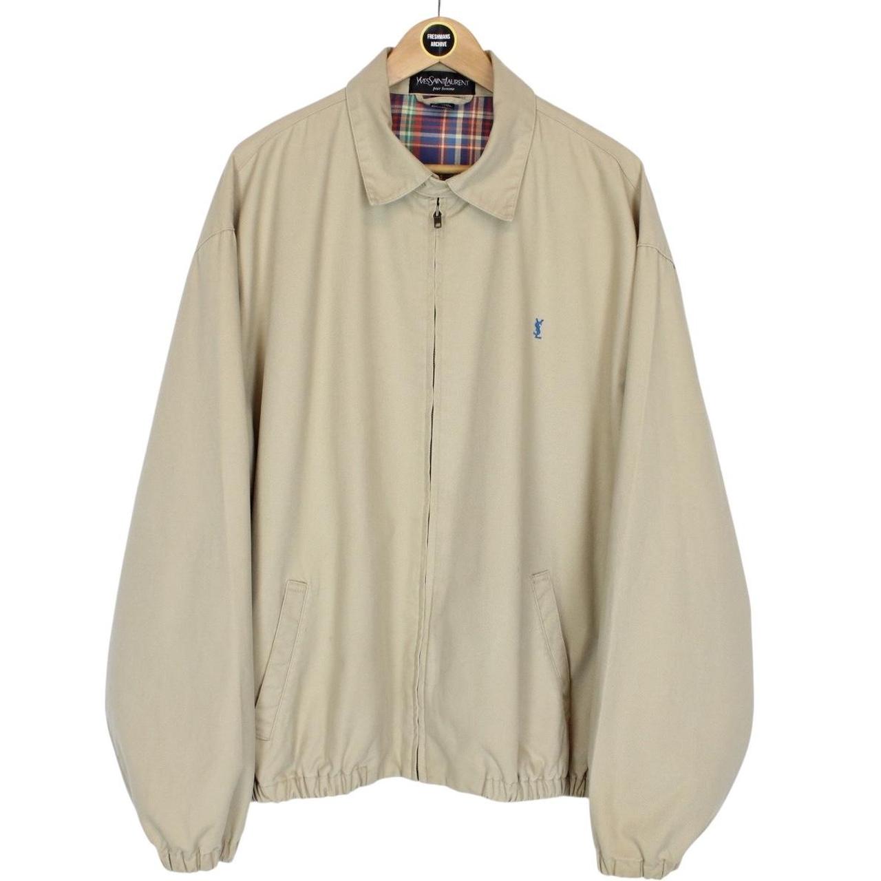 Vintage 90s Yves Saint Laurent Beige Full Zip Harrington Jacket