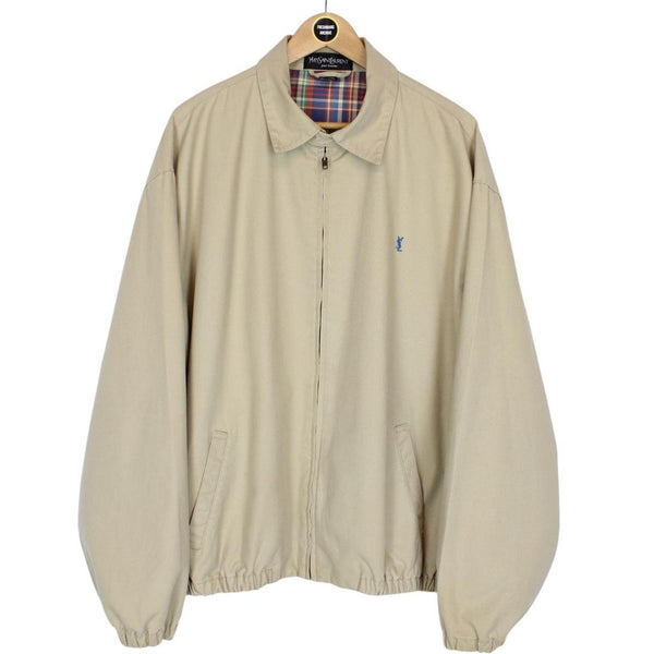 Vintage 90s Yves Saint Laurent Beige Full Zip Harrington Jacket