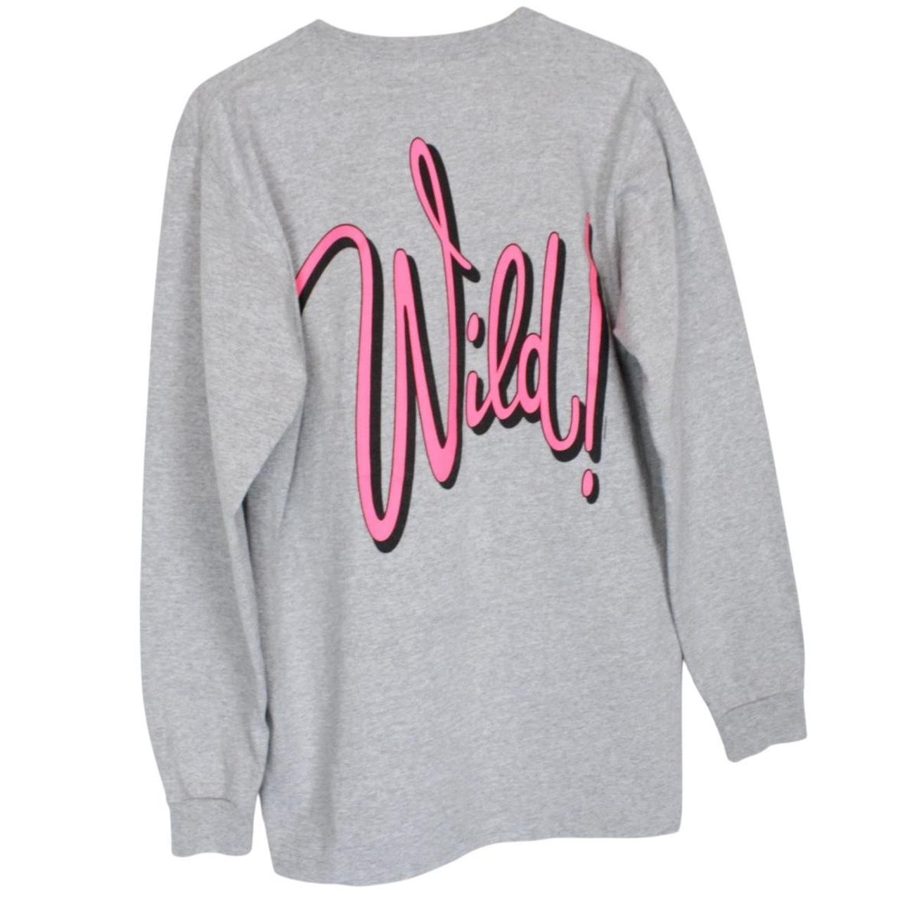 Supreme grey and pink long sleeve cotton t-shirt with wild print and pocket detail.