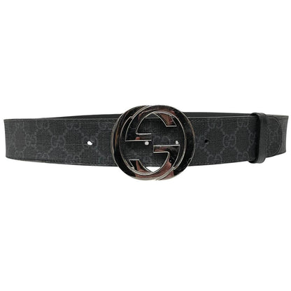 Gucci Black and Grey GG Supreme Monogram Canvas Belt with GG Buckle