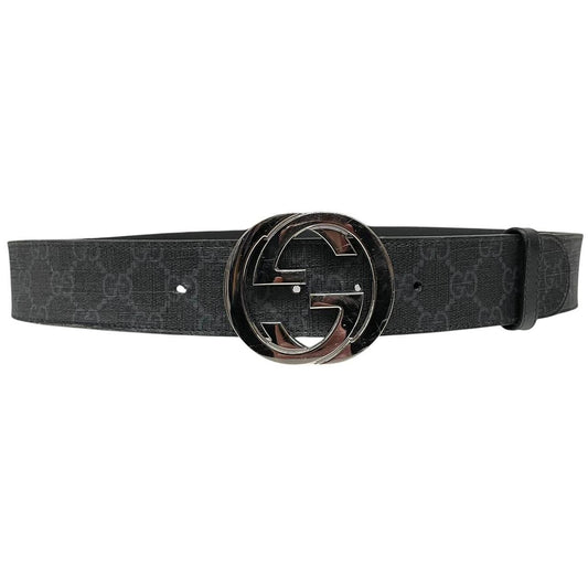 Gucci Black and Grey GG Supreme Monogram Canvas Belt with GG Buckle