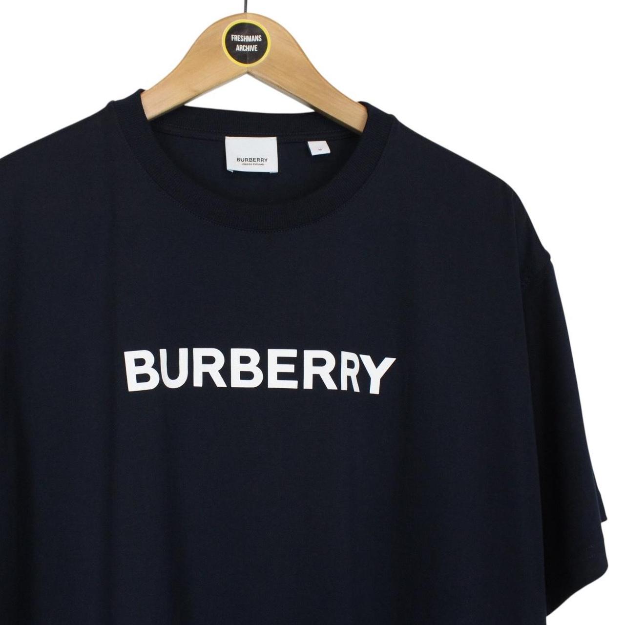 Burberry Navy Blue and White Logo Print Short Sleeve T-Shirt