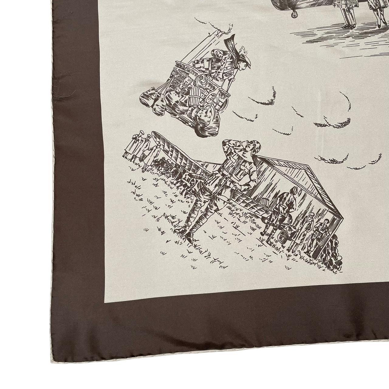 Vintage Burberry Beige and Brown Aviation Print Silk Scarf
