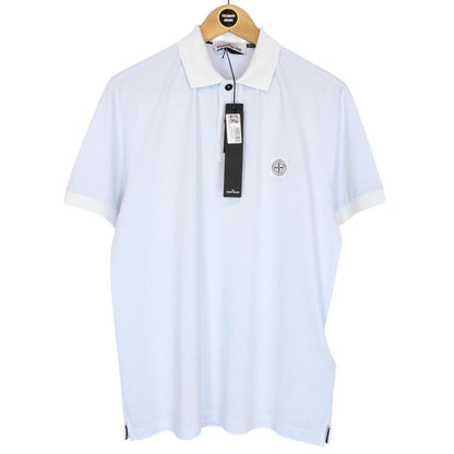 Stone Island Light Blue Organic Cotton Short Sleeve Compass Polo Shirt