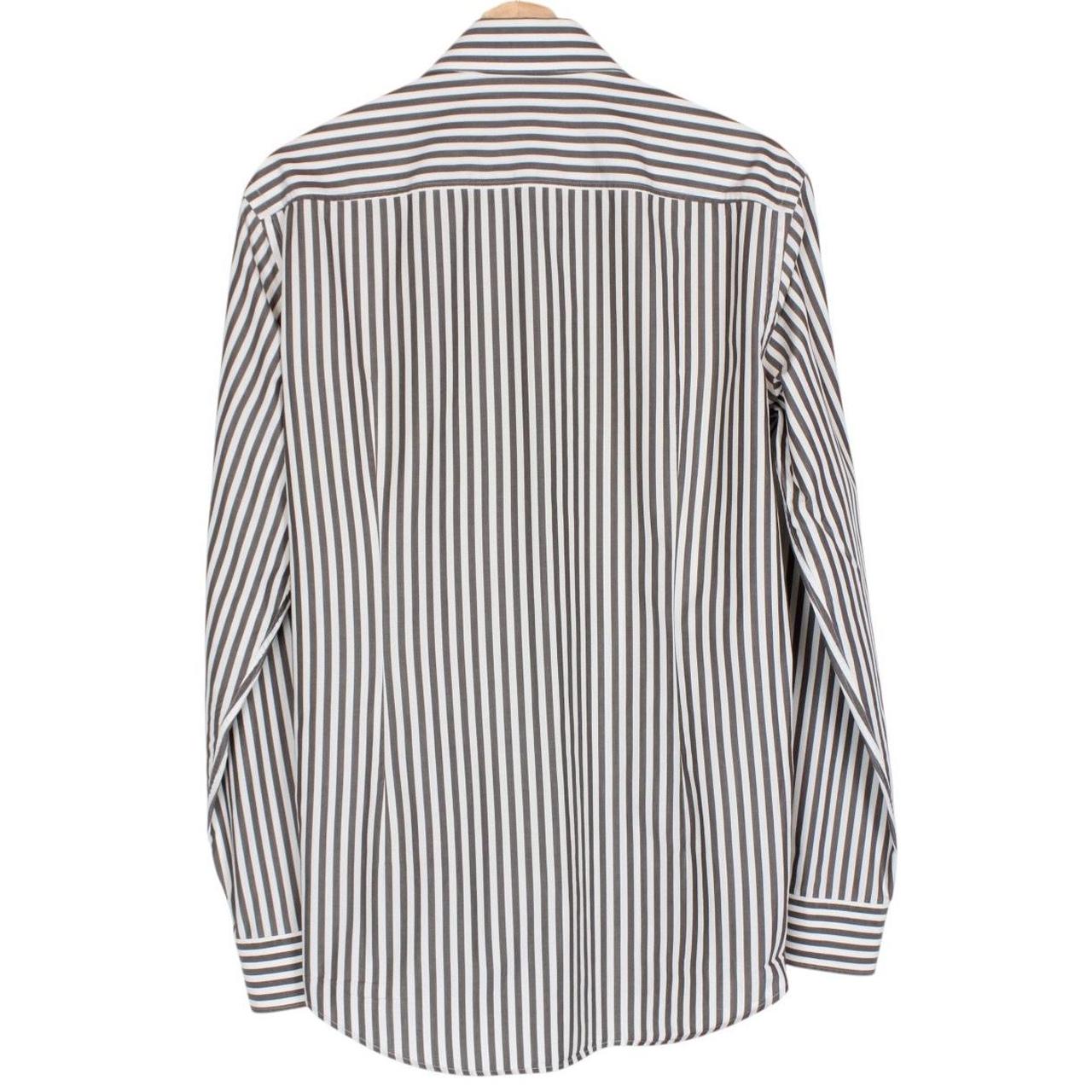 Hugo Boss Grey and White Striped Long Sleeve Cotton Shirt
