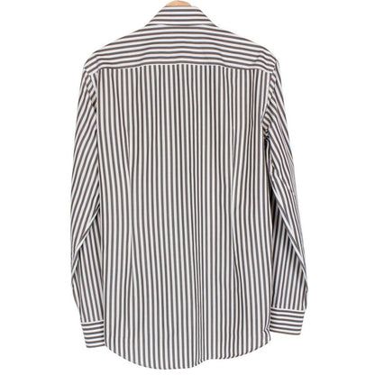 Hugo Boss Grey and White Striped Long Sleeve Cotton Shirt