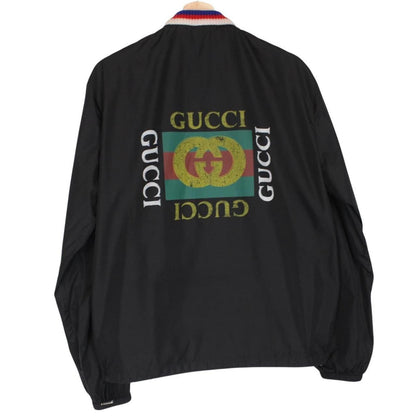 Gucci black windbreaker jacket with logo print and full zip, made of nylon.